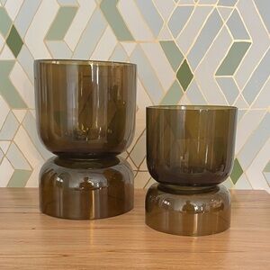 West Elm Green Glass Candleholders Set of 2